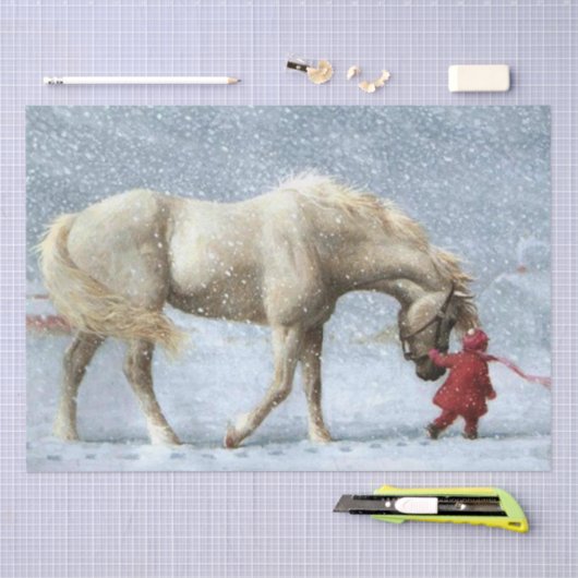 Papier Mousseline Cheval et fille en hiver (Artisanat)