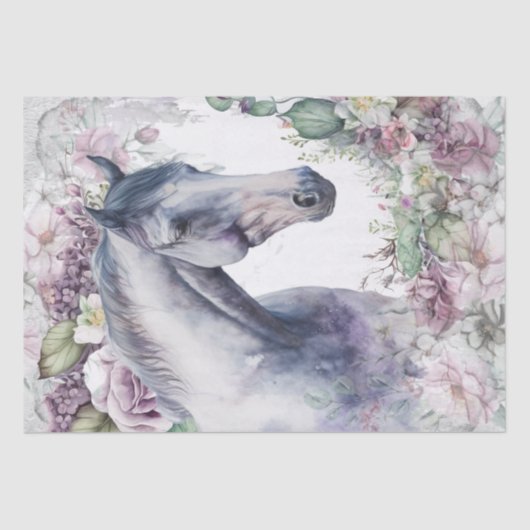 Papier Mousseline Cheval étonnant Gris Floral (Recto)