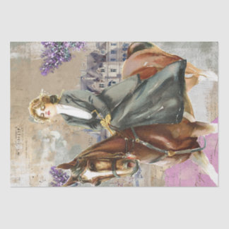 Papier Mousseline Cheval Femme Horseback équitation Lady Floral Deco