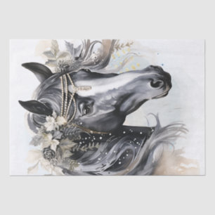 Papier Mousseline Cheval floral noir et blanc Boho