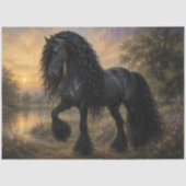Papier Mousseline Cheval Frison Noir Coucher de Soleil (Recto)