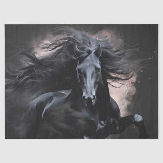 Papier Mousseline Cheval Frison noir découpage (Recto)
