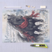 Papier Mousseline Cheval hiver Aquarelle de Noël (Artisanat)