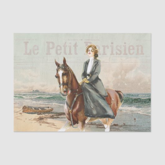 Papier Mousseline Cheval Lady Rider Découpage French Seaside Beach (Recto)