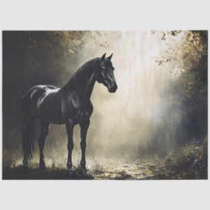 Papier Mousseline Cheval noir dans la forêt d'automne de Misty