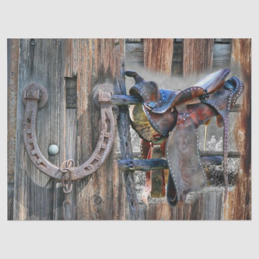 Papier Mousseline Cheval Saddle Horseshoe Rustique Western (Recto)