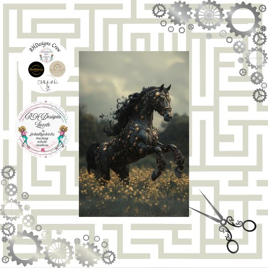 Papier Mousseline Cheval Stallion Noir Staline Decoupage
