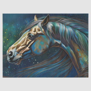 Papier Mousseline Cheval Turquoise bleu vert brun