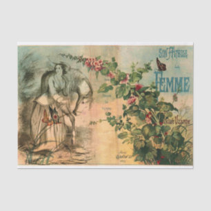 Papier Mousseline Cheval Vintage français, femme, découpage floral