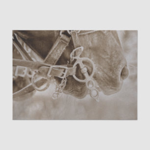 Papier Mousseline Cheval Western Vintage Sépia Découpage Rustique
