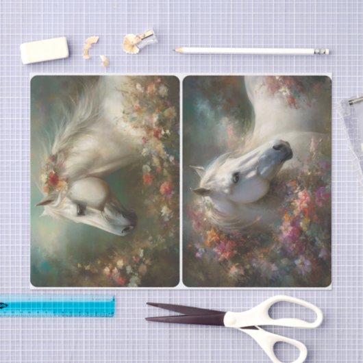 Papier Mousseline Chevaux blancs (Artisanat)