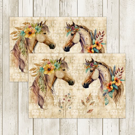 PAPIER MOUSSELINE CHEVAUX BOHÈMES DECOUPAGE FLORAL