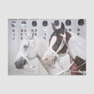 Papier Mousseline Chevaux Campagne Rustique Blanc Marron Western