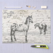 Papier Mousseline Chevaux dans le pâturage français Script Découpage (Artisanat)