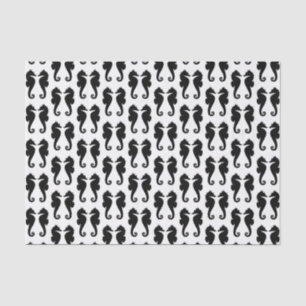 Papier Mousseline Chevaux de mer noirs sur fond blanc