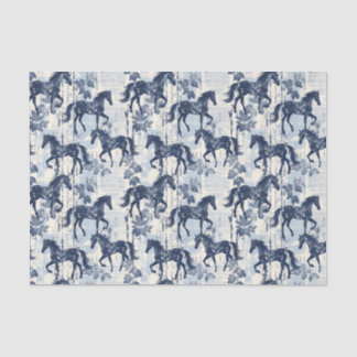 Papier Mousseline Chevaux de Toile Bleu foncé sans couture