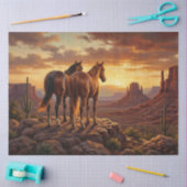 Papier Mousseline Chevaux Désert Peint Découpage Occidental (Artisanat)