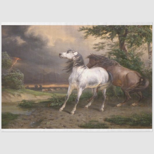Papier Mousseline Chevaux effrayés par la tempête (par Carle Vernet) (Recto)