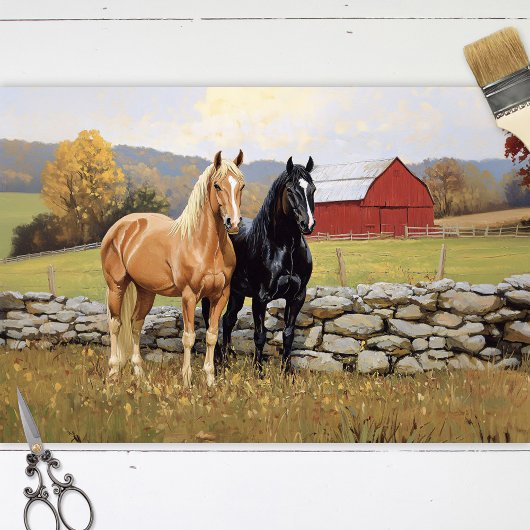 Papier Mousseline Chevaux en campagne Découpage de ferme rustique