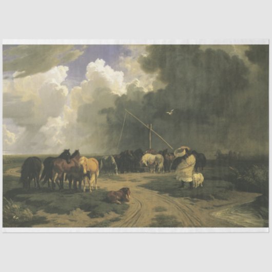 Papier Mousseline Chevaux en orage pluviale (équine) (Recto)