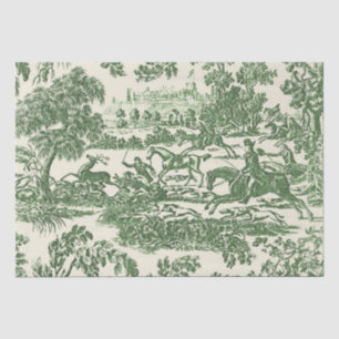 Papier Mousseline Chevaux et chiens de chasse vintage verts