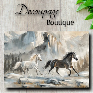 Papier Mousseline Chevaux Galopant à Travers la Brume Montagnarde Dé