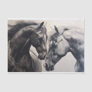 Papier Mousseline Chevaux noir et blanc Découpage Vintage