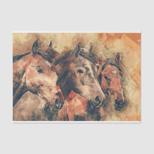 Papier Mousseline Chevaux Peinture d'aquarelle artistique (Recto)