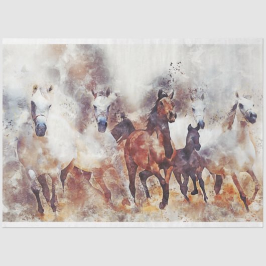 Papier Mousseline Chevaux sauvages Western Découpage Art (Recto)