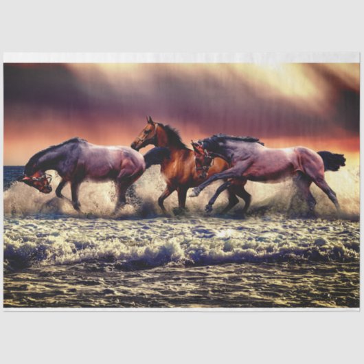 Papier Mousseline Chevaux sur le rivage (Recto)