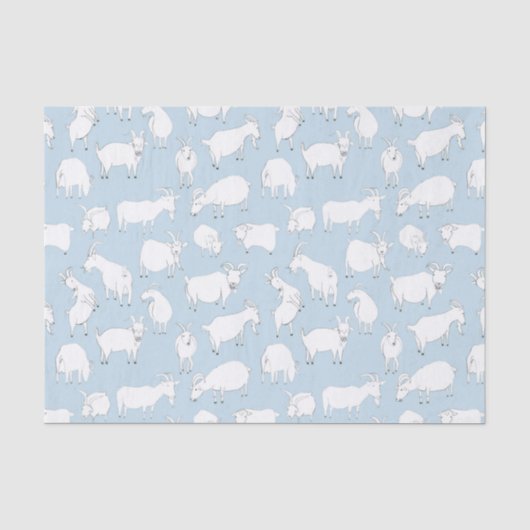Papier Mousseline Chèvres jouant - bleus layette (Recto)