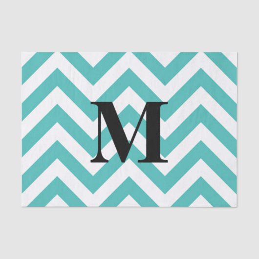 Papier Mousseline Chevron bleu avec monogramme (Recto)