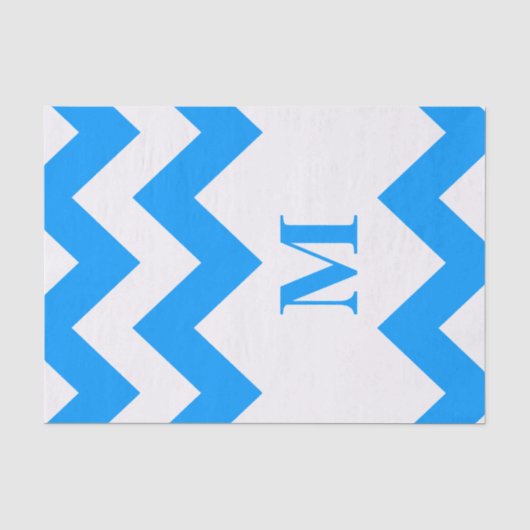 Papier Mousseline Chevron bleu clair avec monogramme (Recto)
