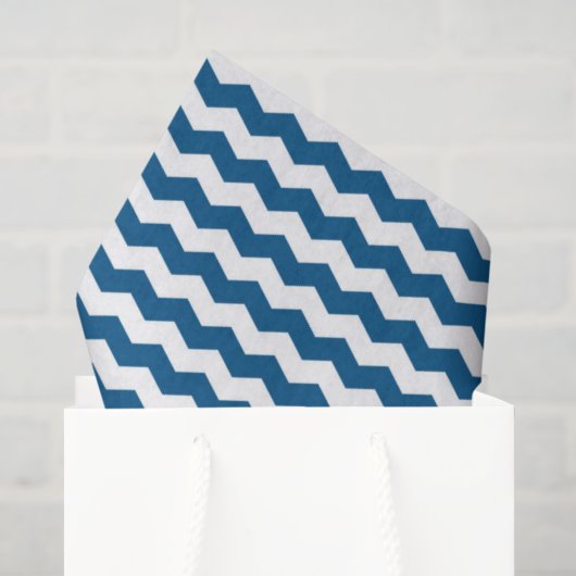Papier Mousseline Chevron Bleu Et Blanc (Sac cadeau)