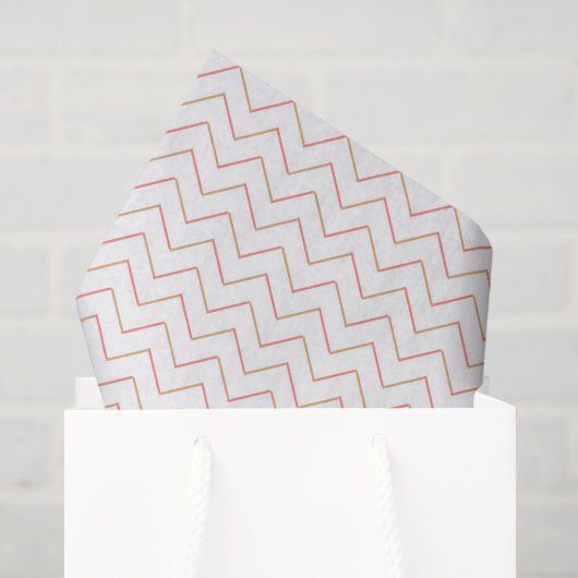 Papier Mousseline Chevron Corail et Sable (Sac cadeau)