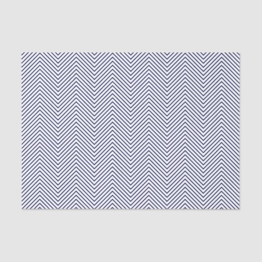 Papier Mousseline Chevron Line Tissue Paper - Navy Blue on White (Recto)