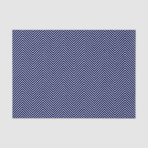 Papier Mousseline Chevron Line Tissue Paper - White on Navy Blue