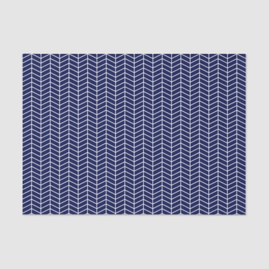 Papier Mousseline Chevron Tissue Paper - Blanc sur bleu marine (Recto)