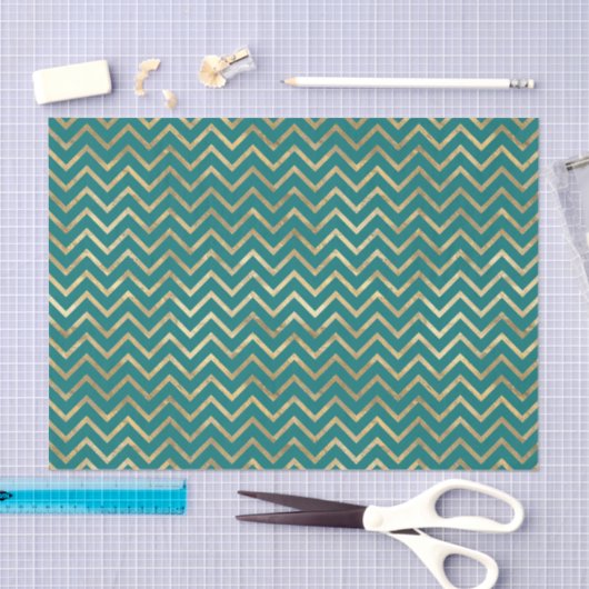 Papier Mousseline Chevron turquoise et Gold Foil (Artisanat)