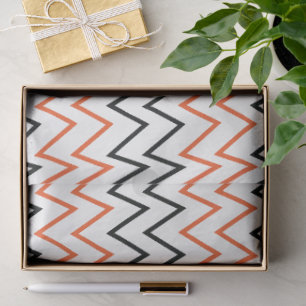 Papier Mousseline Chevron Zigzag Orange Noir