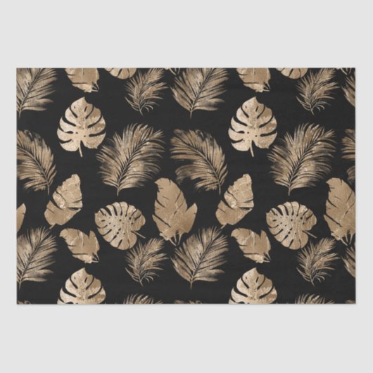 Papier Mousseline Chic Black Gold Tropical Feuilles (Recto)