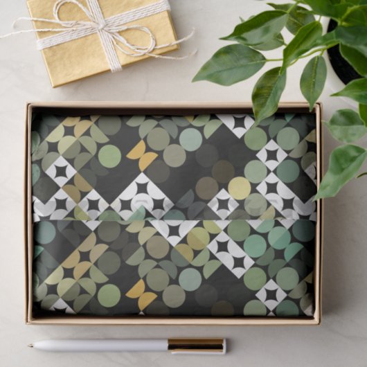 Papier Mousseline Chic Black Green Turquoise Blue Circles Motif d'ar (Cadeau)