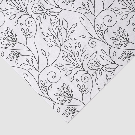 Papier Mousseline Chic Black White Line Art Vines Floral Pattern (Détail)