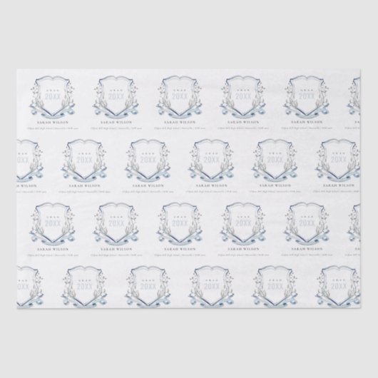 Papier Mousseline Chic Bleu Fleur sauvage Aquarelle Crest Graduation (Recto)