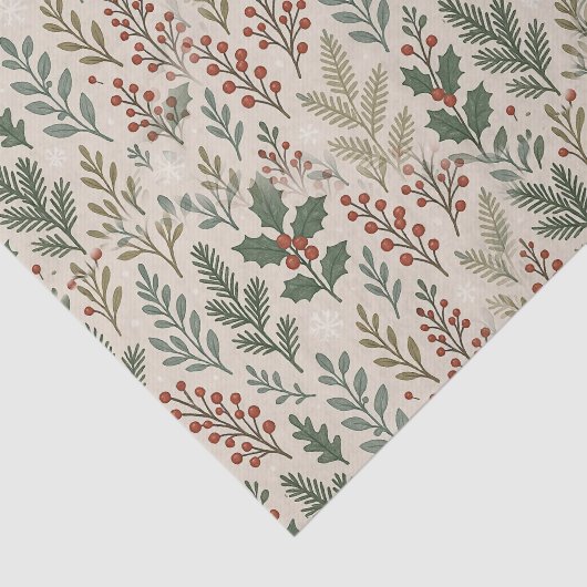 Papier Mousseline Chic Botanical Holly Berry Floral Pattern (Détail)