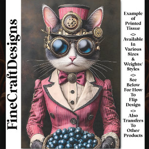 Papier Mousseline Chic Chatte Steampunk Rose AG7 Découpage
