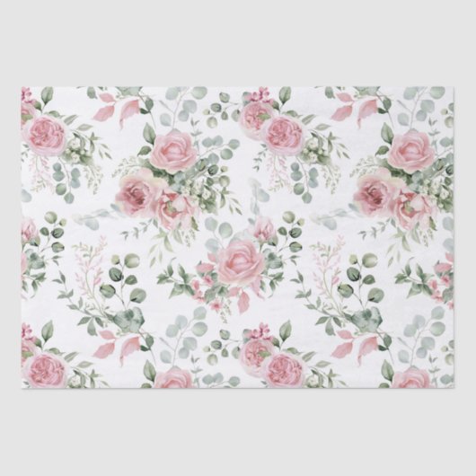 Papier Mousseline Chic Chic Blush Roses Rose Eucalyptus Vert (Recto)