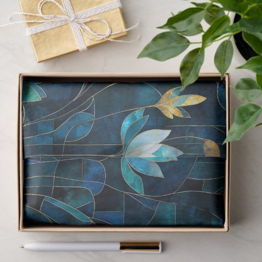 Papier Mousseline Chic chrysanthème turquoise (Cadeau)