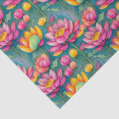 Papier Mousseline Chic Colorful Lotus Fleur Botanique Vert (Détail)