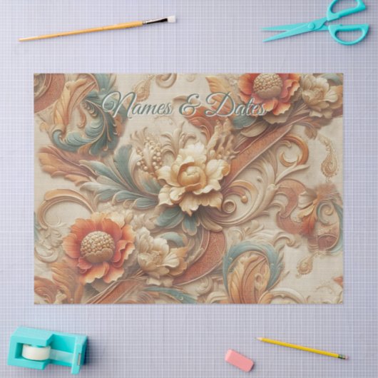 Papier Mousseline Chic, Elegant Crèmes & cuir texture fleur look (Artisanat)